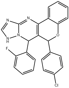 6-(4-chlorophenyl)-7-(2-fluorophenyl)-7,9-dihydro-6H-chromeno[4,3-d][1,2,4]triazolo[1,5-a]pyrimidine Struktur