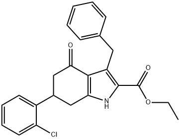 ethyl 3-benzyl-6-(2-chlorophenyl)-4-oxo-4,5,6,7-tetrahydro-1H-indole-2-carboxylate Struktur