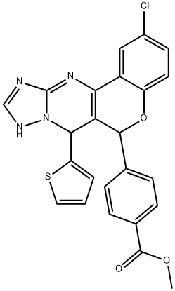 methyl 4-(2-chloro-7-(thiophen-2-yl)-7,9-dihydro-6H-chromeno[4,3-d][1,2,4]triazolo[1,5-a]pyrimidin-6-yl)benzoate Struktur