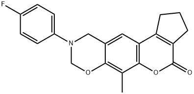 9-(4-fluorophenyl)-6-methyl-2,3,9,10-tetrahydro-1H-cyclopenta[3,4]chromeno[6,7-e][1,3]oxazin-4(8H)-one Struktur