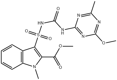 methyl 3-(N-((6-methoxy-4-methyl-1,3,5-triazin-2(1H)-ylidene)carbamoyl)sulfamoyl)-1-methyl-1H-indole-2-carboxylate Struktur