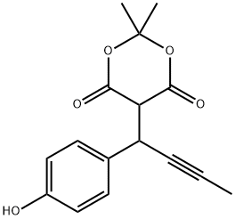 (+/-)-5-[1-(4-hydroxy-phenyl)-but-2-ynyl]-2,2-dimethyl-[1,3]dioxane-4,6-dione Struktur