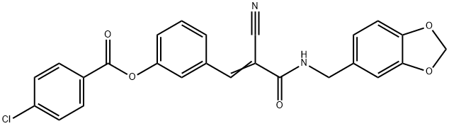 (Z)-3-(3-((benzo[d][1,3]dioxol-5-ylmethyl)amino)-2-cyano-3-oxoprop-1-en-1-yl)phenyl 4-chlorobenzoate Struktur