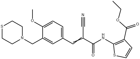 (E)-ethyl 2-(2-cyano-3-(4-methoxy-3-(thiomorpholinomethyl)phenyl)acrylamido)thiophene-3-carboxylate Struktur