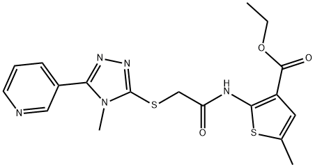 ethyl 5-methyl-2-(2-((4-methyl-5-(pyridin-3-yl)-4H-1,2,4-triazol-3-yl)thio)acetamido)thiophene-3-carboxylate Struktur