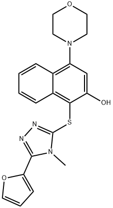 1-{[5-(2-furyl)-4-methyl-4H-1,2,4-triazol-3-yl]sulfanyl}-4-(4-morpholinyl)-2-naphthol Struktur