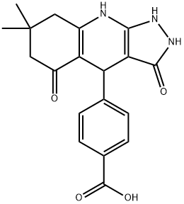 4-(3-hydroxy-7,7-dimethyl-5-oxo-4,5,6,7,8,9-hexahydro-1H-pyrazolo[3,4-b]quinolin-4-yl)benzoic acid Struktur