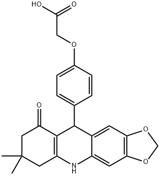 2-(4-(7,7-dimethyl-9-oxo-5,6,7,8,9,10-hexahydro-[1,3]dioxolo[4,5-b]acridin-10-yl)phenoxy)acetic acid Struktur