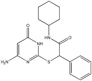 2-[(4-amino-6-oxo-1,6-dihydropyrimidin-2-yl)sulfanyl]-N-cyclohexyl-2-phenylacetamide Struktur