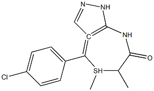 4-(4-CHLOROPHENYL)-DIHYDRO-DIMETHYL-1H-PYRAZOLO(3,4-E)(1,4)THIAZEPIN-7(6H)-ONE Struktur