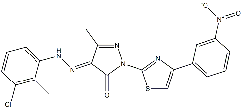 4-[(3-chloro-2-methylphenyl)hydrazono]-5-methyl-2-[4-(3-nitrophenyl)-1,3-thiazol-2-yl]-2,4-dihydro-3H-pyrazol-3-one Struktur