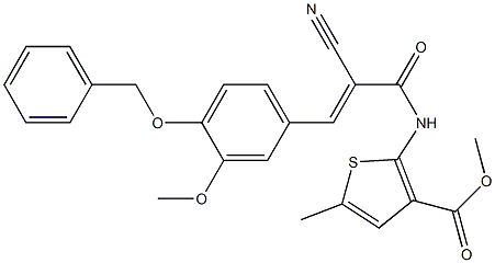 (E)-methyl 2-(3-(4-(benzyloxy)-3-methoxyphenyl)-2-cyanoacrylamido)-5-methylthiophene-3-carboxylate Struktur