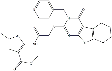 methyl 5-methyl-2-(2-((4-oxo-3-(pyridin-4-ylmethyl)-3,4,5,6,7,8-hexahydrobenzo[4,5]thieno[2,3-d]pyrimidin-2-yl)thio)acetamido)thiophene-3-carboxylate Struktur