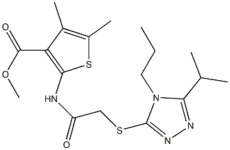 methyl 2-(2-((5-isopropyl-4-propyl-4H-1,2,4-triazol-3-yl)thio)acetamido)-4,5-dimethylthiophene-3-carboxylate Struktur