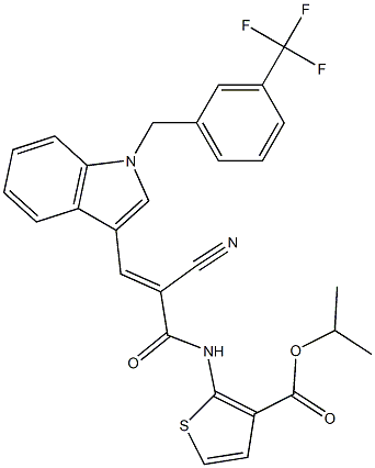 (E)-isopropyl 2-(2-cyano-3-(1-(3-(trifluoromethyl)benzyl)-1H-indol-3-yl)acrylamido)thiophene-3-carboxylate Struktur