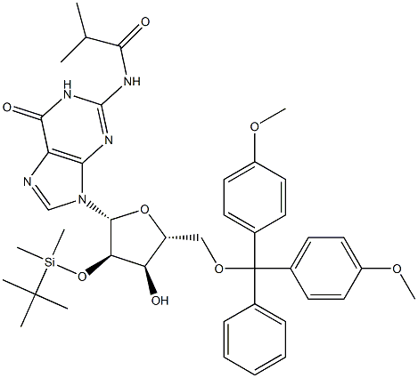 N2-Isobutyryl-5'-O-(4,4'-dimethoxytrityl)-2'-O-(t-butyl-dimethylsilyl)-guanosine Struktur