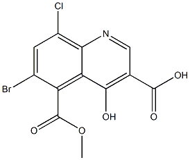 6-bromo-8-chloro-4-hydroxy-5-(methoxycarbonyl)quinoline-3-carboxylic acid Struktur