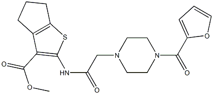 methyl 2-(2-(4-(furan-2-carbonyl)piperazin-1-yl)acetamido)-5,6-dihydro-4H-cyclopenta[b]thiophene-3-carboxylate Struktur