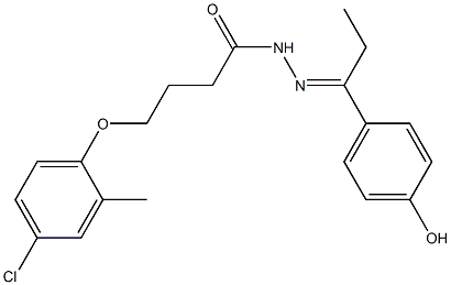 (E)-4-(4-chloro-2-methylphenoxy)-N'-(1-(4-hydroxyphenyl)propylidene)butanehydrazide Struktur