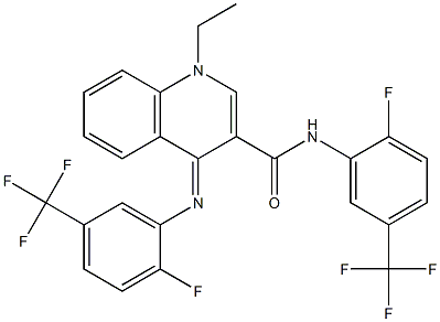 (E)-1-ethyl-N-(2-fluoro-5-(trifluoromethyl)phenyl)-4-((2-fluoro-5-(trifluoromethyl)phenyl)imino)-1,4-dihydroquinoline-3-carboxamide Struktur