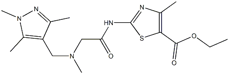 ethyl 4-methyl-2-(2-(methyl((1,3,5-trimethyl-1H-pyrazol-4-yl)methyl)amino)acetamido)thiazole-5-carboxylate Struktur