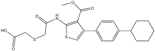 2-((2-((4-(4-cyclohexylphenyl)-3-(methoxycarbonyl)thiophen-2-yl)amino)-2-oxoethyl)thio)acetic acid Struktur