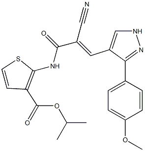 (E)-isopropyl 2-(2-cyano-3-(3-(4-methoxyphenyl)-1H-pyrazol-4-yl)acrylamido)thiophene-3-carboxylate Struktur