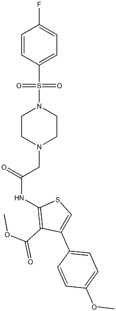 methyl 2-(2-(4-((4-fluorophenyl)sulfonyl)piperazin-1-yl)acetamido)-4-(4-methoxyphenyl)thiophene-3-carboxylate Struktur