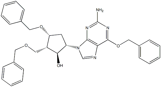 (1S,2S,3R,5S)-5-(2-amino-6-(benzyloxy)-9H-purin-9-yl)-3- (benzyloxy)-2-((benzyloxy)methyl)cyclopentan-1-ol Struktur