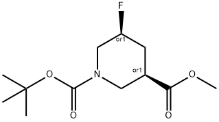 cis-5-Fluoro-piperidine-1,3-dicarboxylic acid 1-tert-butyl ester 3-methyl ester Struktur