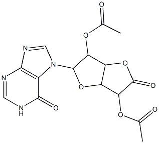 2-oxo-5-(6-oxo-1,6-dihydro-7H-purin-7-yl)hexahydrofuro[3,2-b]furan-3,6-diyl diacetate Struktur