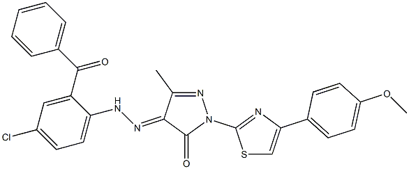 4-[(2-benzoyl-4-chlorophenyl)hydrazono]-2-[4-(4-methoxyphenyl)-1,3-thiazol-2-yl]-5-methyl-2,4-dihydro-3H-pyrazol-3-one Struktur