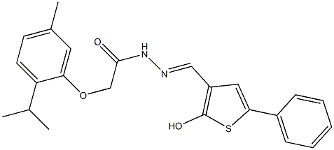 (E)-N'-((2-hydroxy-5-phenylthiophen-3-yl)methylene)-2-(2-isopropyl-5-methylphenoxy)acetohydrazide Struktur