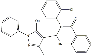 3-(2-chlorophenyl)-2-(5-hydroxy-3-methyl-1-phenyl-1H-pyrazol-4-yl)-2,3-dihydroquinazolin-4(1H)-one Struktur