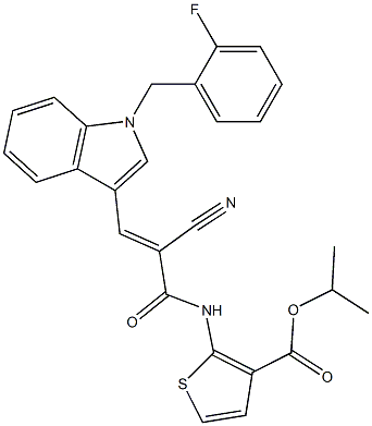 (E)-isopropyl 2-(2-cyano-3-(1-(2-fluorobenzyl)-1H-indol-3-yl)acrylamido)thiophene-3-carboxylate Struktur