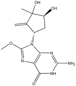 2-amino-9-((1S,4S)-3,4-dihydroxy-3-methyl-2-methylenecyclopentyl)-8-methoxy-1,9-dihydro-6H-purin-6-one Struktur