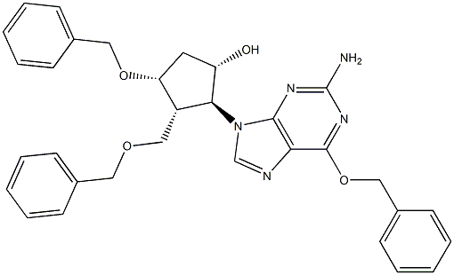 (1S,2S,3R,4R)-2-(2-amino-6-(benzyloxy)-9H-purin-9-yl)-4- (benzyloxy)-3-((benzyloxy)methyl)cyclopentan-1-ol Struktur