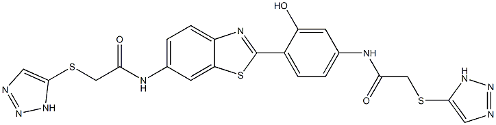 2-((1H-1,2,3-triazol-5-yl)thio)-N-(2-(4-(2-((1H-1,2,3-triazol-5-yl)thio)acetamido)-2-hydroxyphenyl)benzo[d]thiazol-6-yl)acetamide Struktur