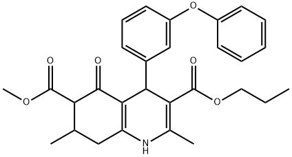 6-methyl 3-propyl 2,7-dimethyl-5-oxo-4-(3-phenoxyphenyl)-1,4,5,6,7,8-hexahydroquinoline-3,6-dicarboxylate Struktur