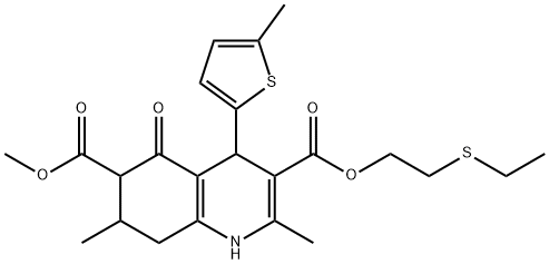 3-(2-(ethylthio)ethyl) 6-methyl 2,7-dimethyl-4-(5-methylthiophen-2-yl)-5-oxo-1,4,5,6,7,8-hexahydroquinoline-3,6-dicarboxylate Struktur