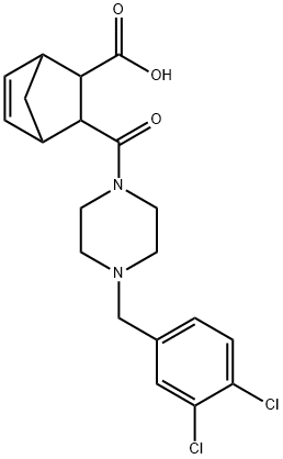 3-(4-(3,4-dichlorobenzyl)piperazine-1-carbonyl)bicyclo[2.2.1]hept-5-ene-2-carboxylic acid Struktur