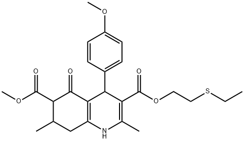 3-(2-(ethylthio)ethyl) 6-methyl 4-(4-methoxyphenyl)-2,7-dimethyl-5-oxo-1,4,5,6,7,8-hexahydroquinoline-3,6-dicarboxylate Struktur