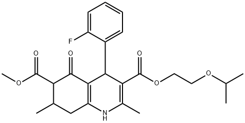 3-(2-isopropoxyethyl) 6-methyl 4-(2-fluorophenyl)-2,7-dimethyl-5-oxo-1,4,5,6,7,8-hexahydroquinoline-3,6-dicarboxylate Struktur