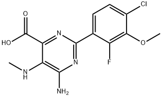 6-Amino-2-(4-chloro-2-fluoro-3-methoxyphenyl)-5-(methylamino)pyrimidine-4-carboxylic acid Struktur