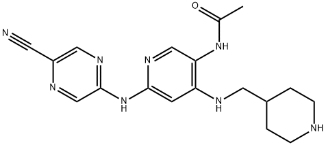 N-(6-((5-Cyanopyrazin-2-yl)amino)-4-((piperidin-4-ylmethyl)amino)pyridin-3-yl)acetamide Struktur