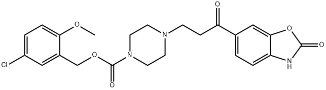 5-Chloro-2-methoxybenzyl 4-(3-oxo-3-(2-oxo-2,3-dihydrobenzo[d]oxazol-6-yl)propyl)piperazine-1-carboxylate Struktur