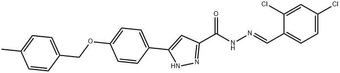 N'-[(E)-(2,4-dichlorophenyl)methylidene]-3-{4-[(4-methylbenzyl)oxy]phenyl}-1H-pyrazole-5-carbohydrazide Struktur