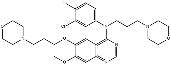 N-(3-chloro-4-fluorophenyl)-7 -methoxy-6-(3-morpholinopropoxy)-N-(3-morpholinopropyl)quinazolin-4-amine Struktur