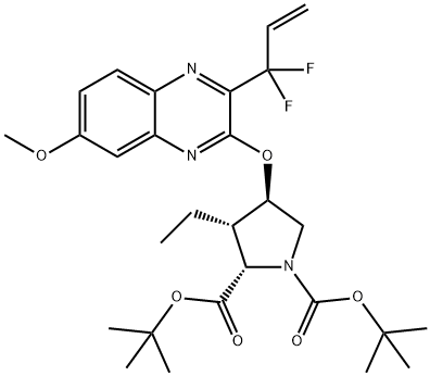 DI-tert-butyl (2S,3S,4R)-4-((3-(1,1-difluoroallyl)-7-methoxyquinoxalin-2-yl)oxy)-3-ethylpyrrolidine-1,2-dicarboxylate Structure