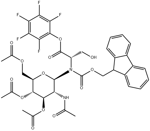 N-[(9H-Fluoren-9-ylmethoxy)carbonyl]-O-[3,4,6-tri-O-acetyl-2-(acetylamino)-2-deoxy-beta-D-glucopyranosyl]-L-serine pentafluorophenyl ester Struktur